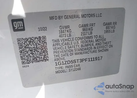 2023 Chevrolet Malibu Fwd 1Lt from USA, damaged, VIN 1G1ZD5ST3PF111917